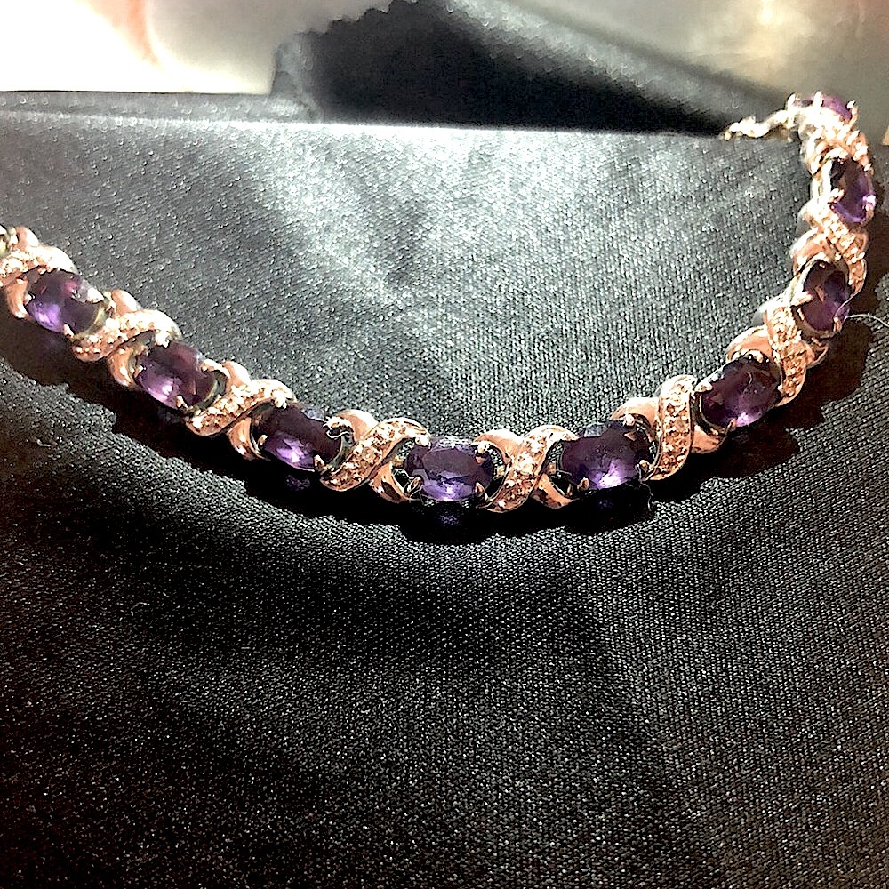 Sterling Silver Amethyst & Diamond Tennis Bracelet